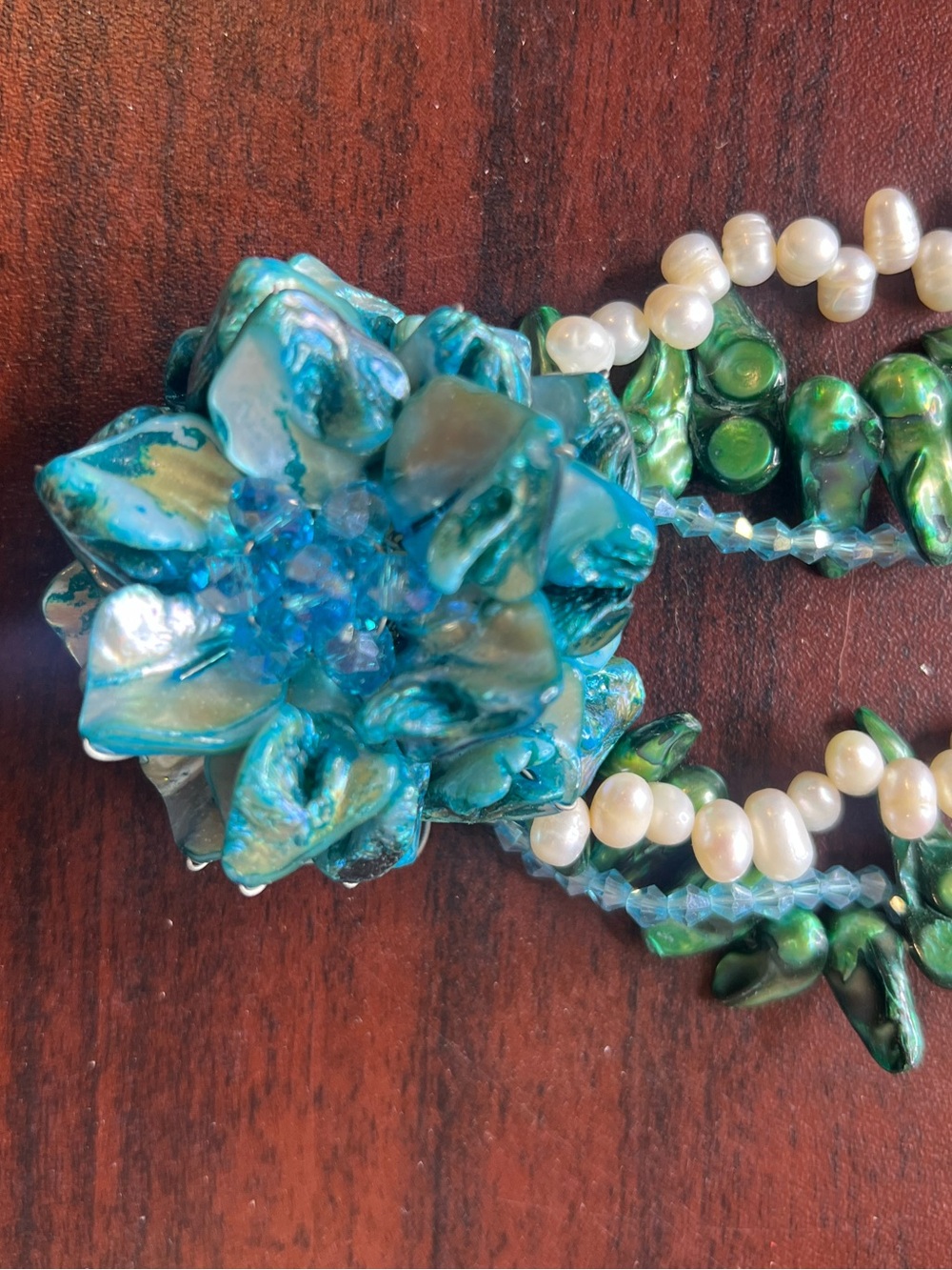 Handcrafted Turquoise Pearl Flower Statement Necklace